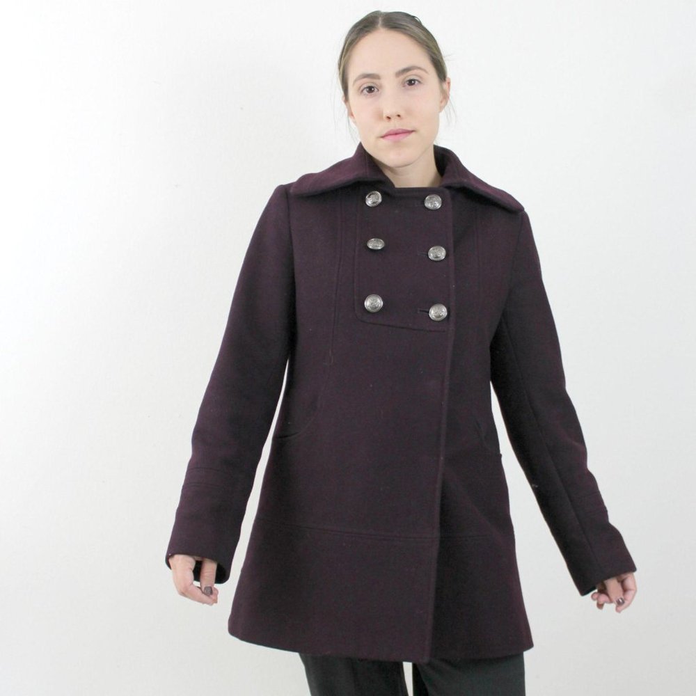 Apt. 9 | Eggplant Dark Purple Wool Pea Coat Small